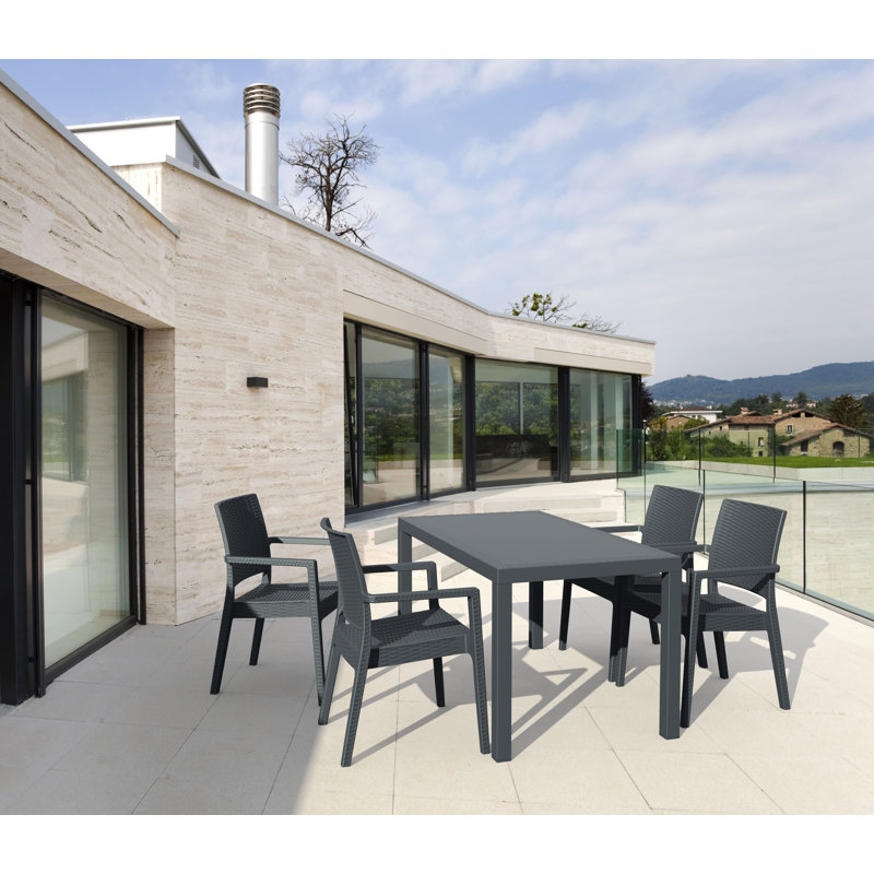 Table de salle à manger en résine à lattes pour l'extérieur, Gris foncé, L 31,5 po x L 55 po x H 29 po