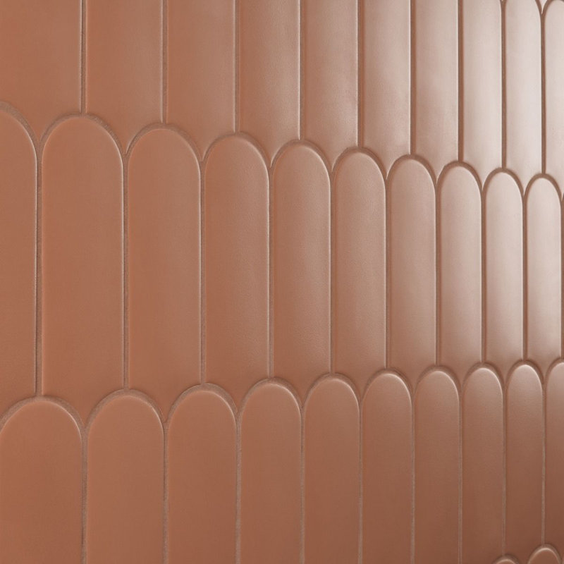 Fan 3" x 8" Fishscale Airy Matte Spanish Wall Tile, Terracotta Orange Clay
