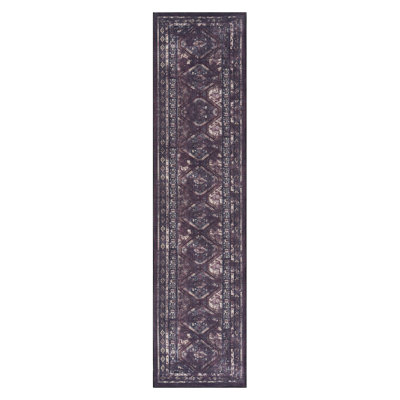 Low-pile Area Rug For Kitchen - Machine Washable, Non-shedding (black + Burgundy, 2'6'' X 10' Non-slip Living Room Low-pile, Pet Safe