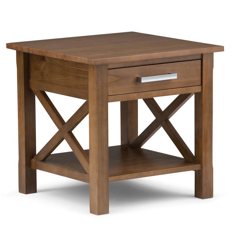 Medium Saddle Brown Wood and Metal Rectangular Side Table with Storage