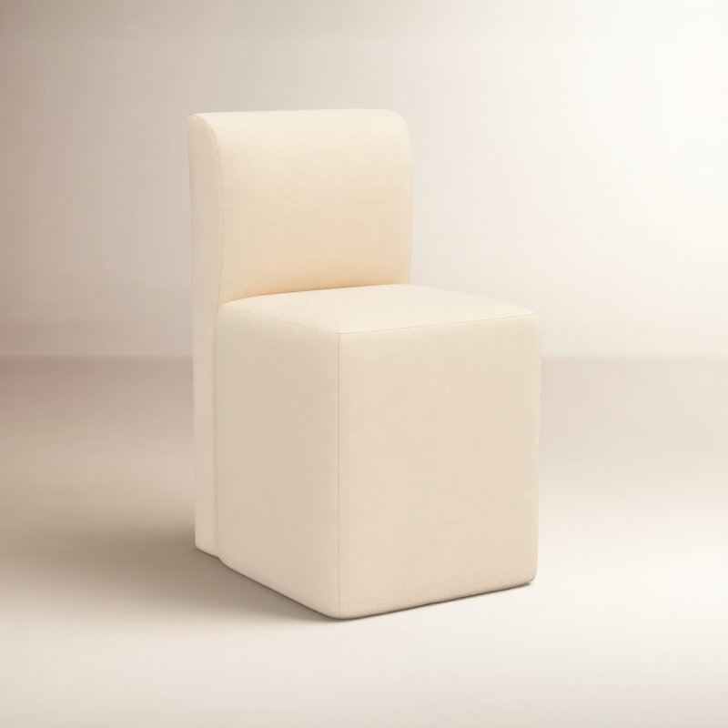 Mendy Upholstered Dining Chair with Casters, Classic Pearl Performance Velvet