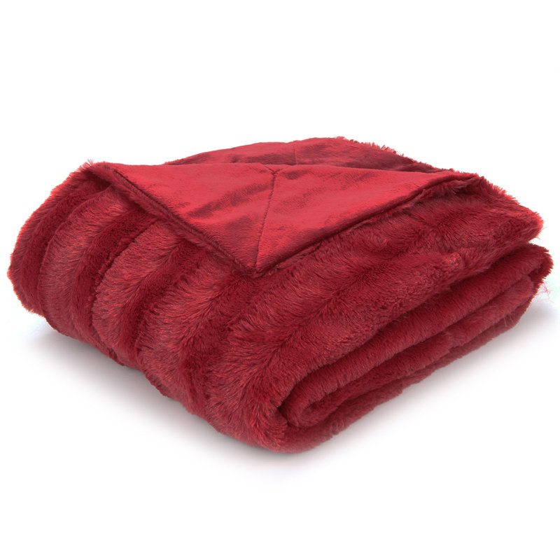 Maroon Faux Fur Reversible Throw Blanket, 50" x 60"