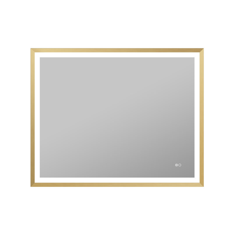 Edlun Backlit and Front light Slope Bathroom Frame Mirror Anti-Fog With Dimmable Light Touch Sensor, Brushed Gold, 32" x 40"