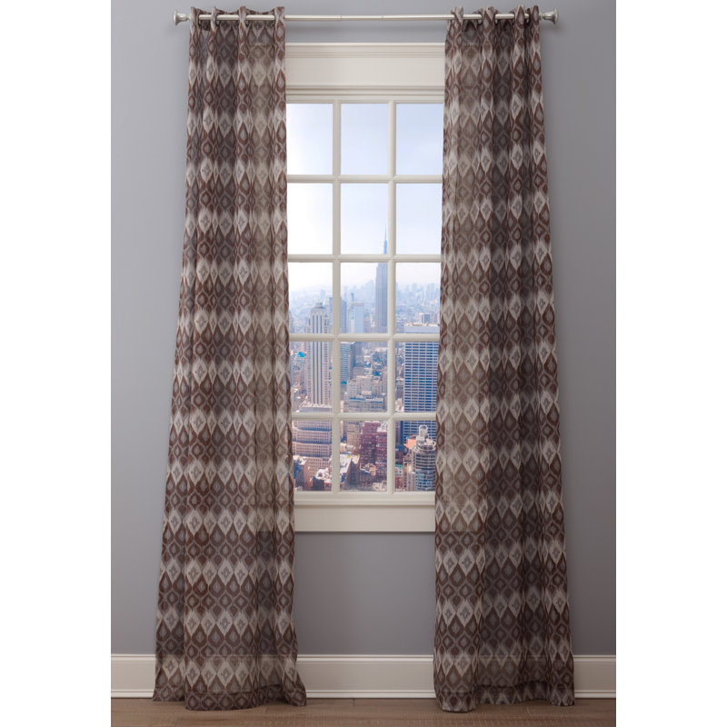 Ikat Linen Drapery Sheer, Brown, 50" W x 96" L