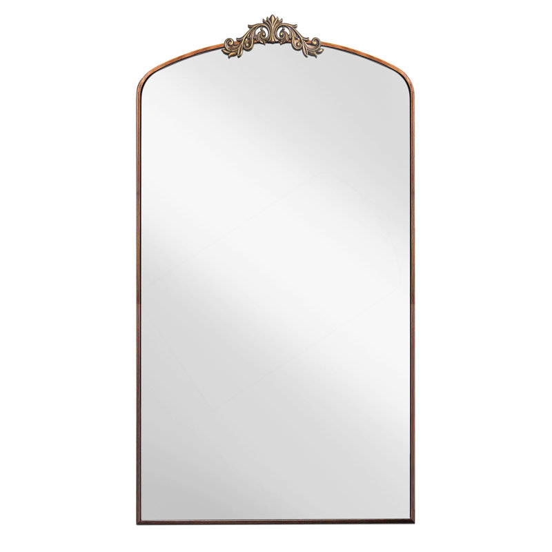 Vintage Ornate Arched Full Length Floor Mirror, 36x66 Inch Metal Framed Dressing Mirror for Elegant Home Decor