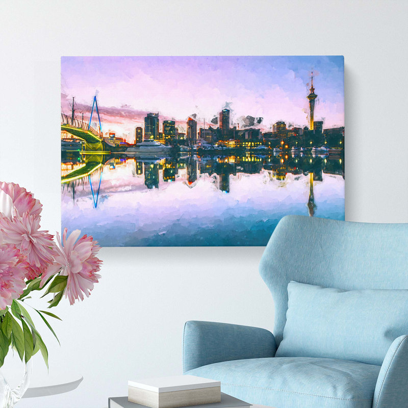 Auckland Skyline in New Zealand in Abstract - Wrapped Canvas, 35cm H x 50cm W x 3cm D