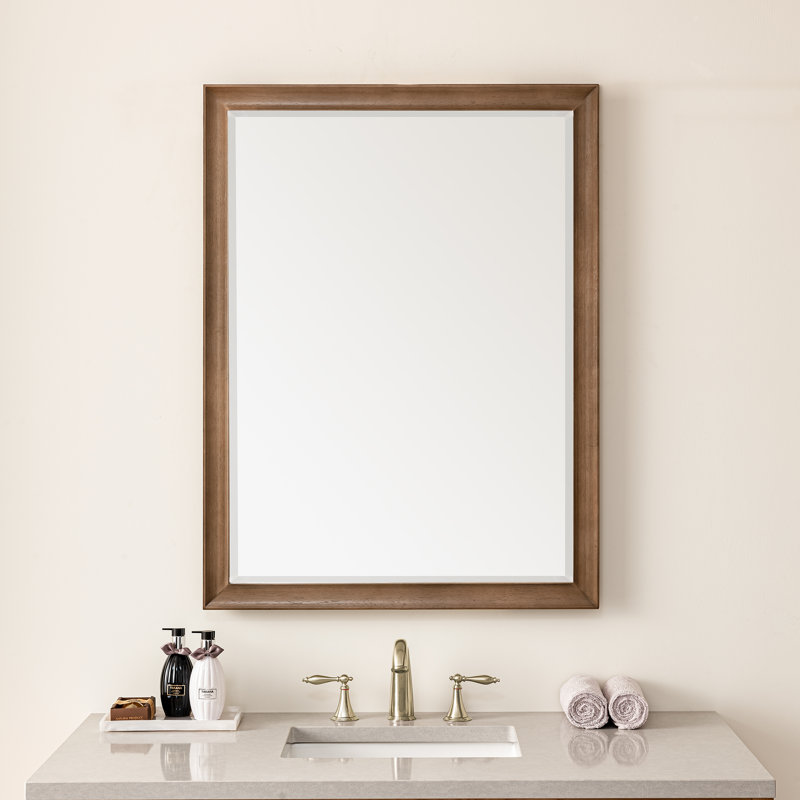 Glenbrooke Solid Wood Beveled Wall Mirror, Whitewashed Walnut, 40" x 30"