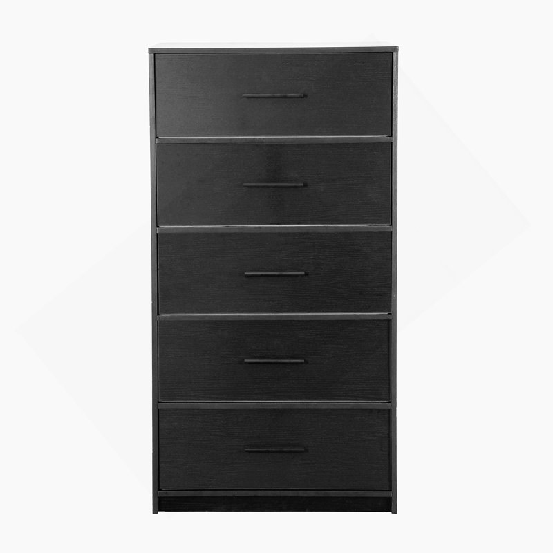 Commode 5 tiroirs avec tiroirs en tissu, Noir