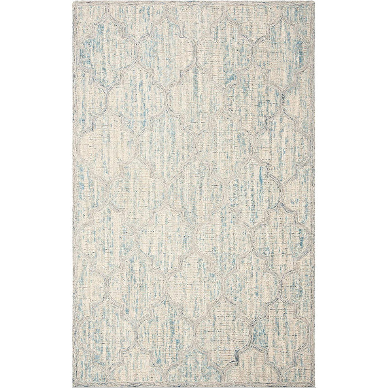 Tapis ivoire / bleu clair en laine touffeté à la main Swanner, Rectangle 6 pi x 9 pi