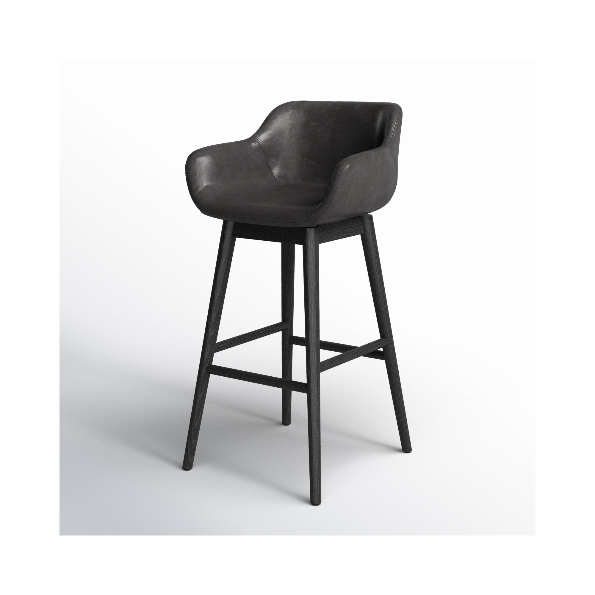 Bahari Swivel Leather Stool, Stained Black Ash, Sonoma Black/Genuine Leather, Bar Stool (30.5" Seat Height)