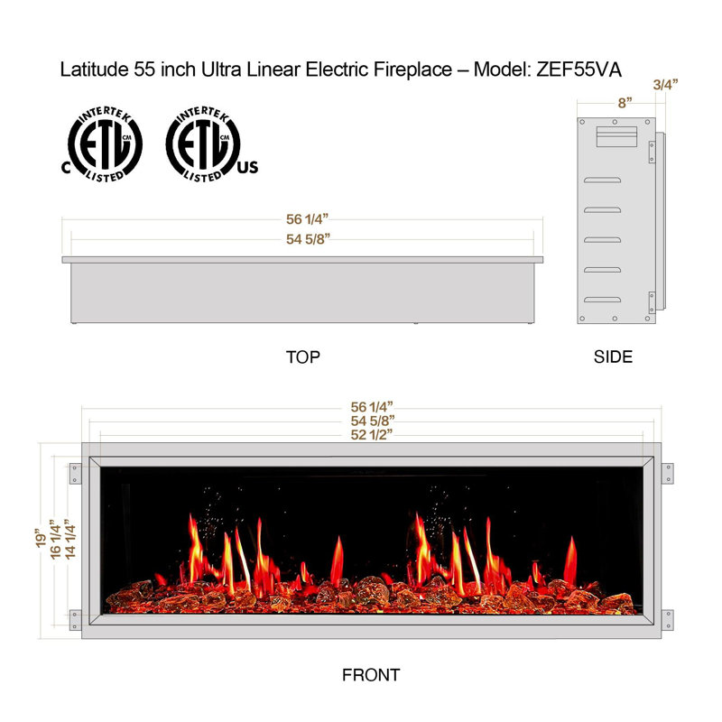 Foyer mural linéaire ultra-mince 55 po Litaeer Latitude, H 8 po x l 55 po x P 8 po