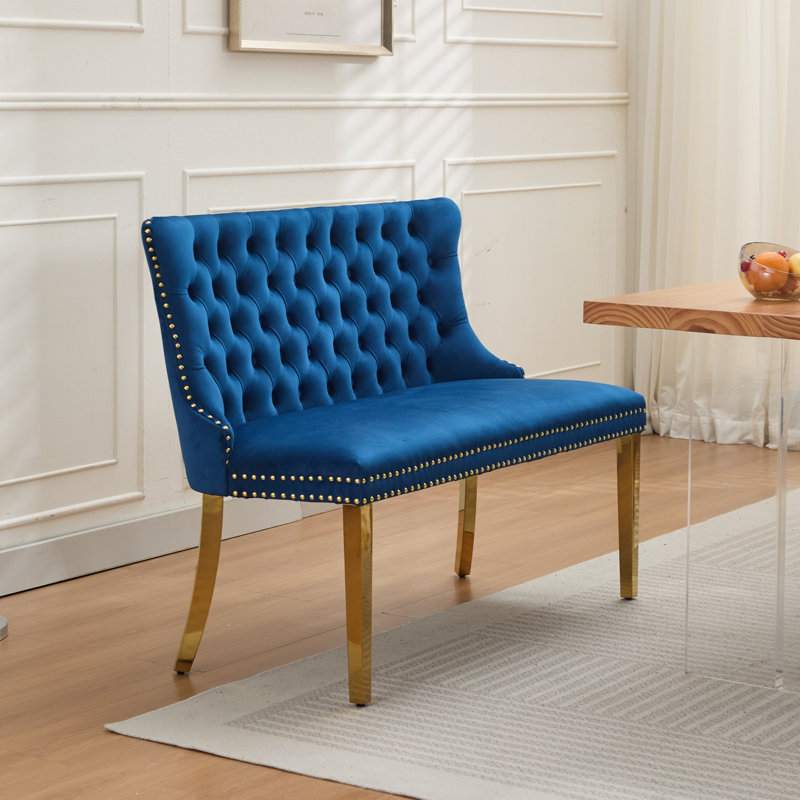 45.6”velvet Upholstered 2-seat Armless Loveseat, Gold, Blue
