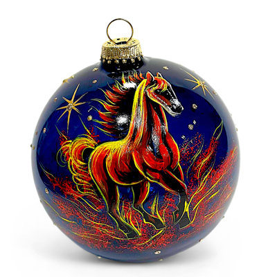 Collectible Hand-painted Glass Ornament – Fire Horse | Lilyian 360° Holiday Design
