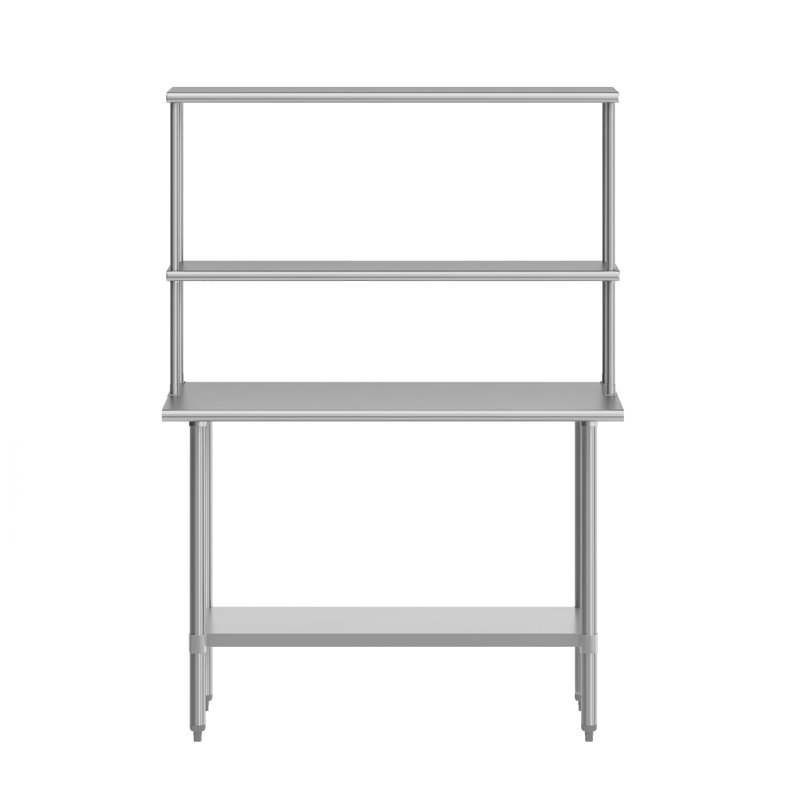 Commercial Stainless Steel Work Table With 2 Overshelves And 1 Undershelf, 68" H x 48" L x 24" W