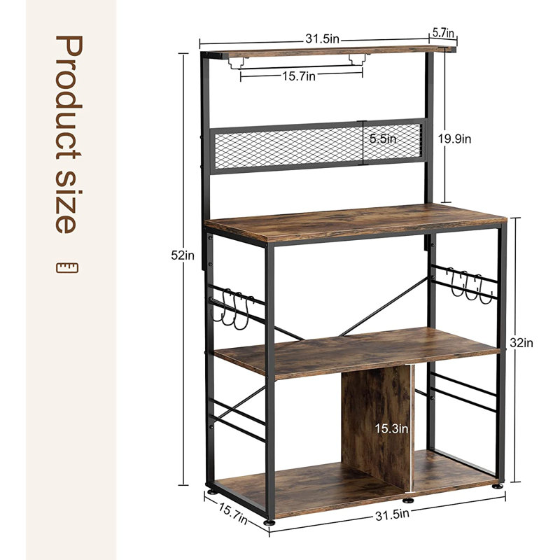 31.4'' Wood Standard Baker's Rack with Microwave Compatibility