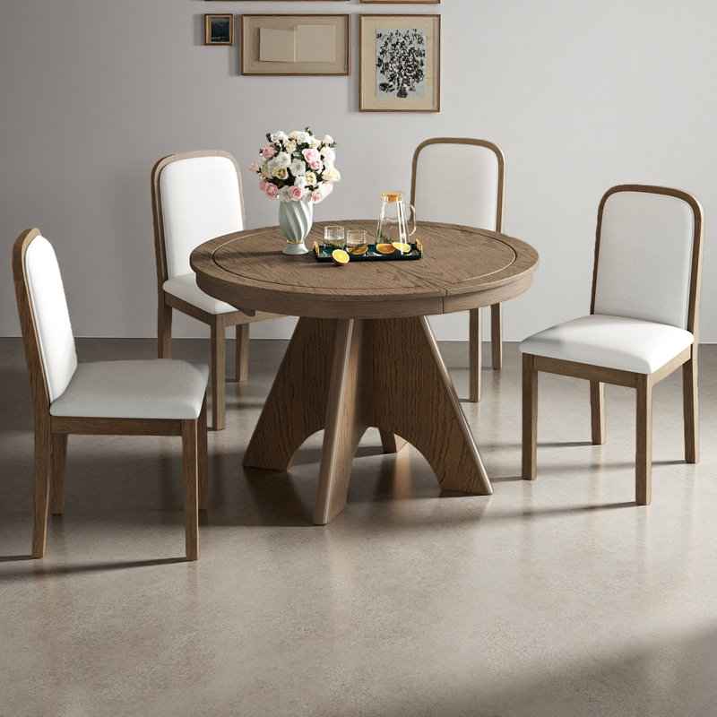 Ensemble de table de salle à manger extensible vintage pour 4 à 6 personnes avec 4 chaises rembourrées, ensemble de table de cuisine rustique de 42 à 58 pouces avec finition patinée et pieds croisés robustes