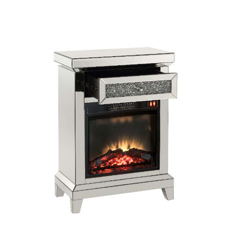 Noralie 24" Fireplace, Mirrored & Faux Diamonds