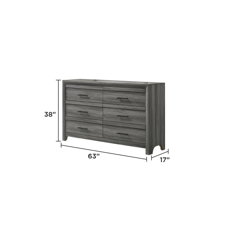 Commode à 6 tiroirs l 63 po Zarrah, Grey