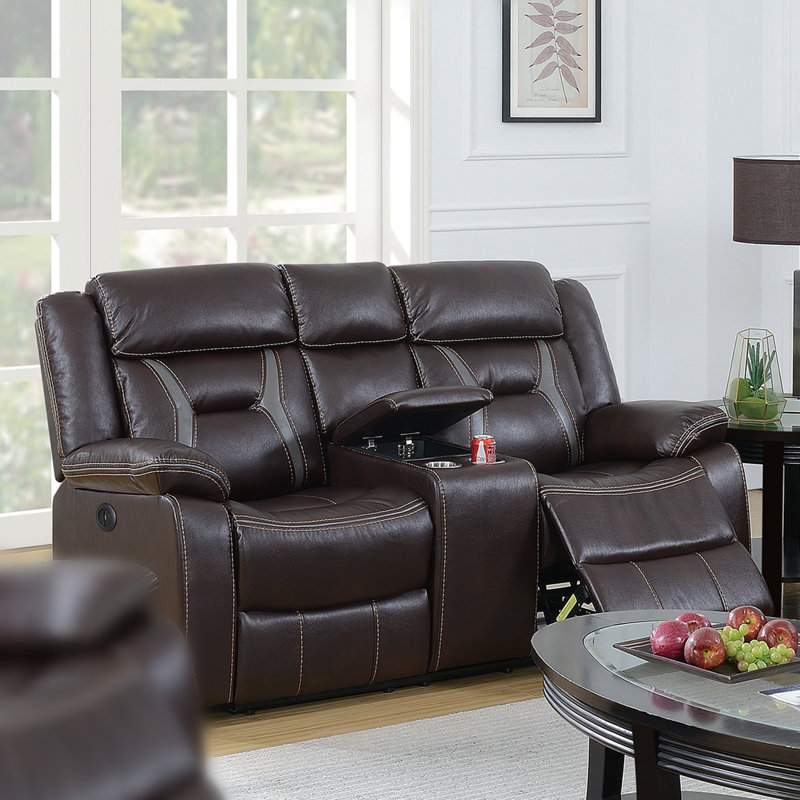 Catarina 73'' Faux Leather Power Reclining Loveseat, Dark Brown Faux Leather, Power