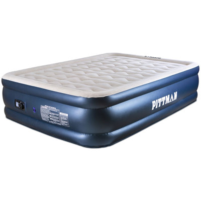 Pittman Outdoors PPI-DELUXE Queen Deluxe Indoor Home Air Mattress 20" Tall with a Wave Beam Pattern and Built-in Air Pump - Great for Visitors, Camping, and More
