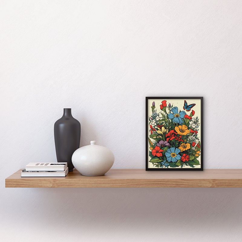Ventanas Wildflower Meadow Colourful Tattoo Ink Body Art Rockabilly Americana 50s 1 Piece Single Picture Frame Wall Art