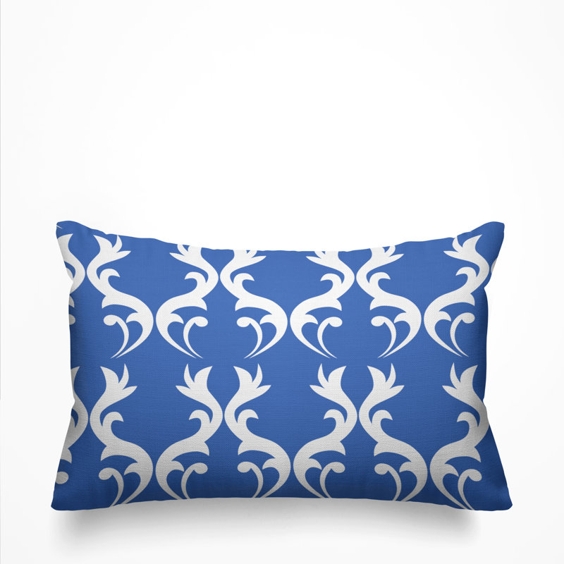 Galton Damask Outdoor Reversible Throw Pillow, Corn Flower