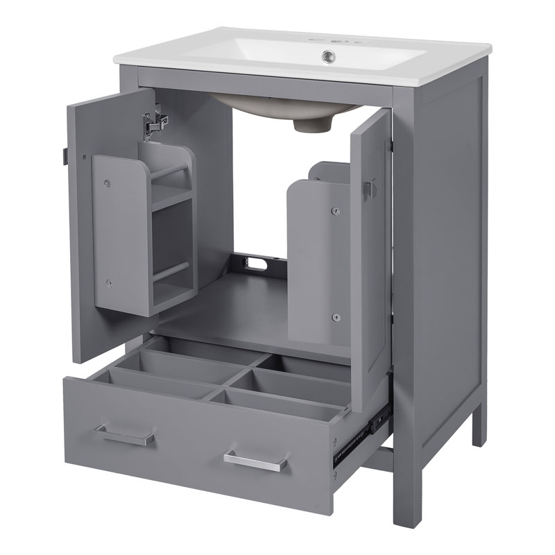 Meuble-lavabo 48 po avec lavabo encastré intégré, Gris