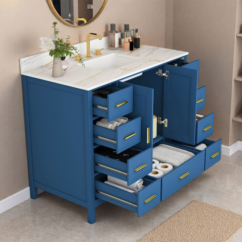 Meuble-lavabo moderne 42 po en bois massif avec lavabo, L 42 po, Centerset