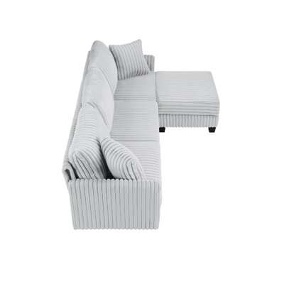 Corduroy Fabric Sofa With L-Shaped Modular 3-Seat Convertible Sofa, Built-In Dual Charging Ports At The Arms, And Armrests Can Be Freely Placed Anywhere