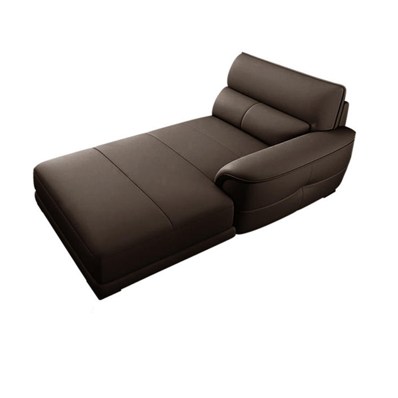 Chaise longue inclinable en similicuir de style simple et moderne, Accoudoir à gauche (vu de face), Brun