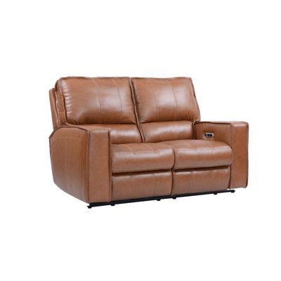 Azyah 64'' Genuine Leather Square Arm Power Reclining Loveseat