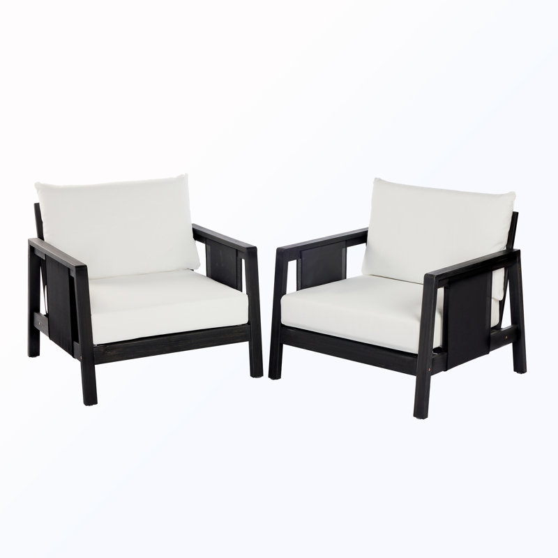 Outdoor Wooden Lounge Chairwith Cushion(Set of 2)