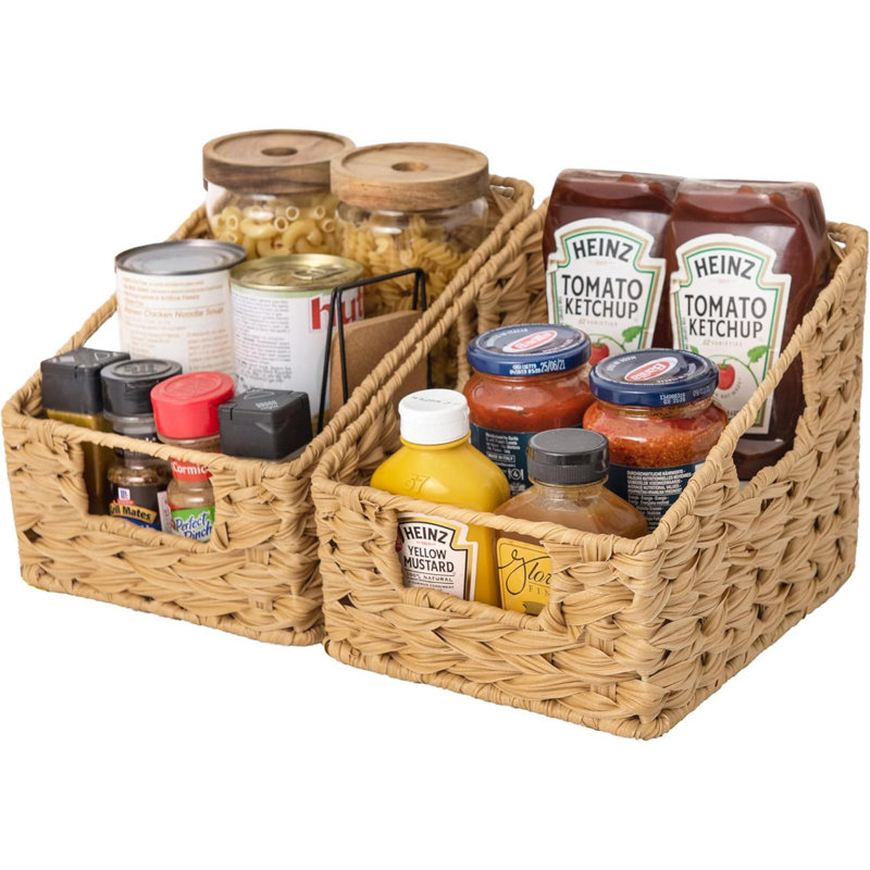 Panier en osier avec poignées, paniers décoratifs trapézoïdaux imperméables, paniers de rangement en osier pour l'organisation, paniers de rangement tissés pour tablettes, paquet de 2