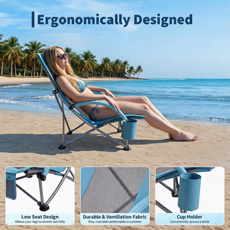 High Folding Beach Chair, with Cup Holder, 1