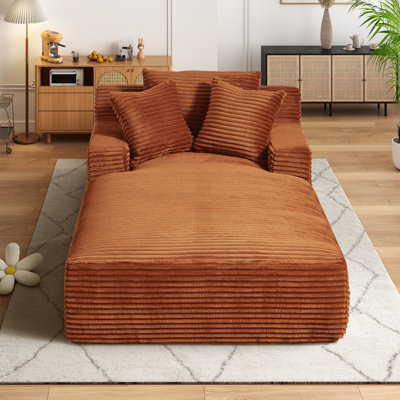 79" Extra Long Corduroy Chaise Lounge with 3 Pillows, 66" Deep Seat by Mercer41
