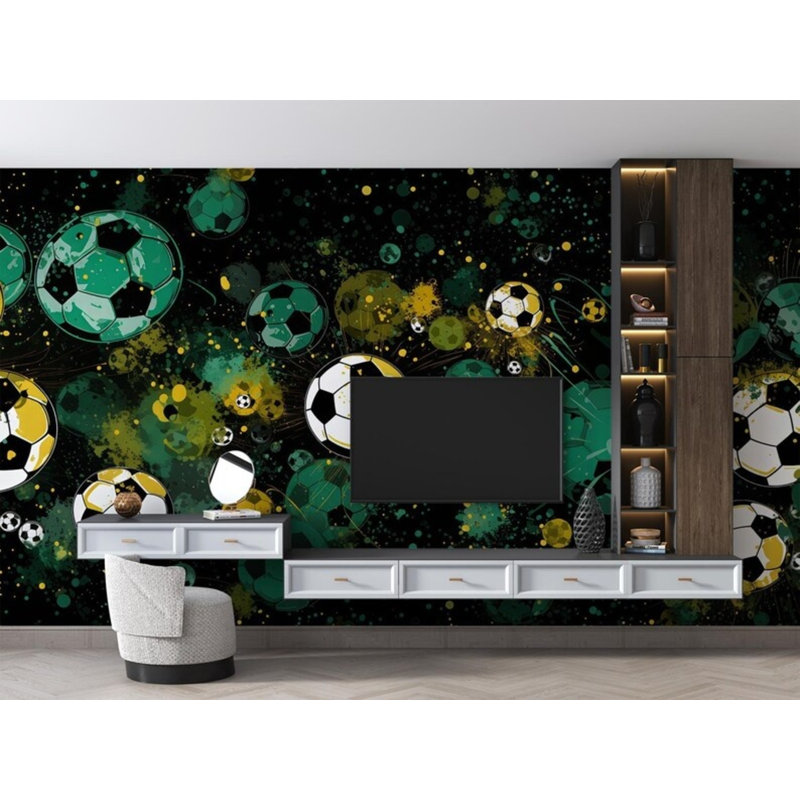 Soccer Ball Graffiti Abstract Wallpaper Mural, 105.96" L x 138" W