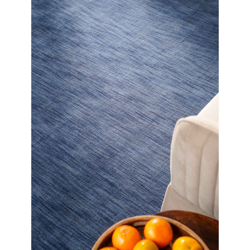 Sahale Hand Knotted Loom Wool Eco-Friendly Area Rugs  -  Rectangle, Blue Color, Plain Solid Design, High Pile Thick Handmade Anti Skid Area Rugs for Living Room, Bed Room