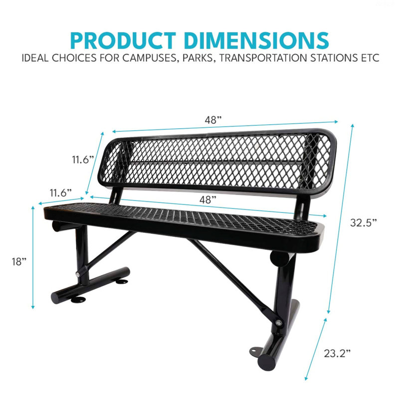 Banc, banc d'extérieur en acier avec dossier, H 32,53 po x l 48,03 po x P 23,23 po