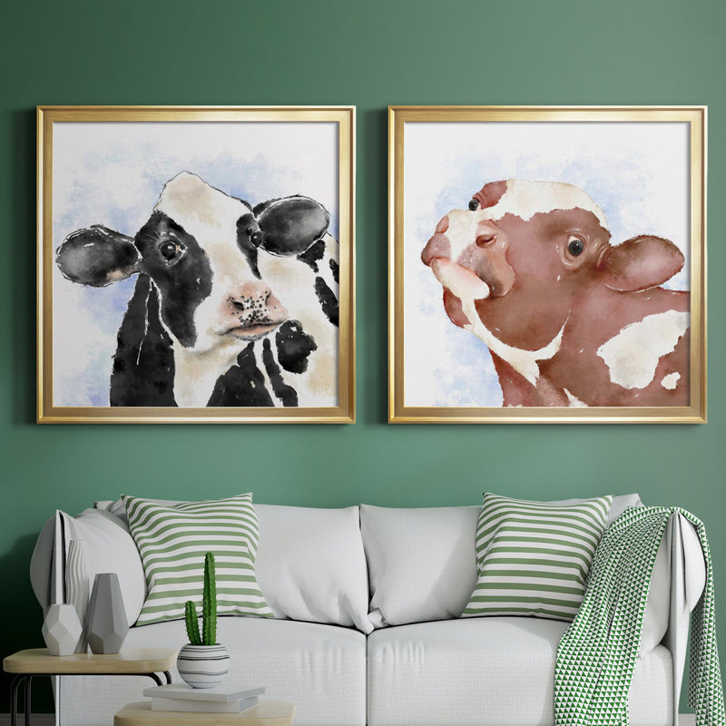 Lily et Betsy I - ensemble de 2 reproductions d'art sur toile, Toile encadrée d'or, H 34,5 po x l 69 po x P 1,5 po