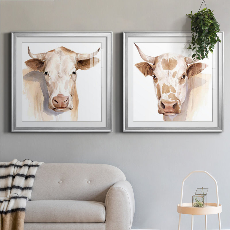 Ranch Shadow I - ensemble de 2 peintures encadrées, Papier avec cadre argenté, H 26,5 po x l 53 po x P 1,5 po