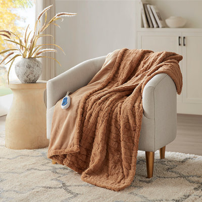 1 PCS 50X70" Oversized Faux Fur Heated Throw Black Texture