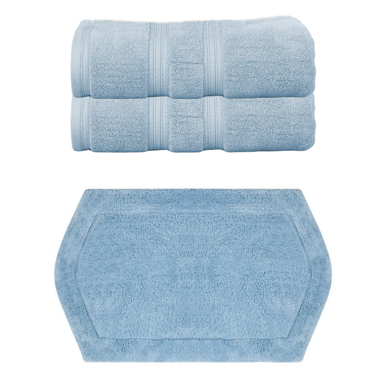 Ensemble de serviettes de bain 100% coton doux 2 pièces Bryd Collection et tapis de bain 1 pièce 21x34 ", (ensemble de 3)