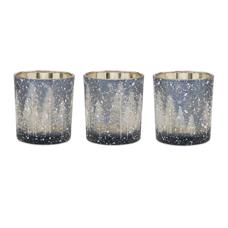 Porte-votives en pin bleu marine (ensemble de 3)