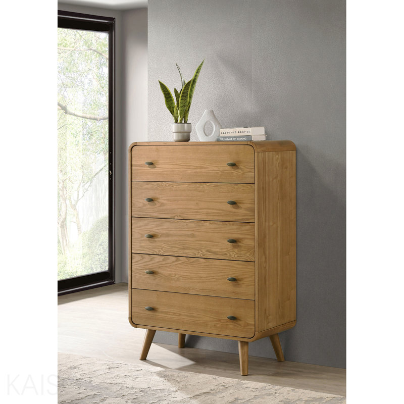 Commode de chambre à coucher 5 tiroirs Light Ash