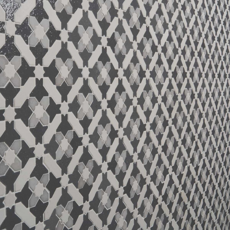 Cantico Safi Mixed Finish Lava Stone And Cement Mosaic Tile, Cloud Gray