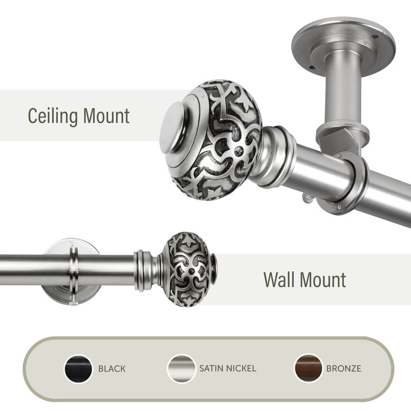 Tringle à rideaux simple Talley, 66 - L 120 po, Nickel satiné