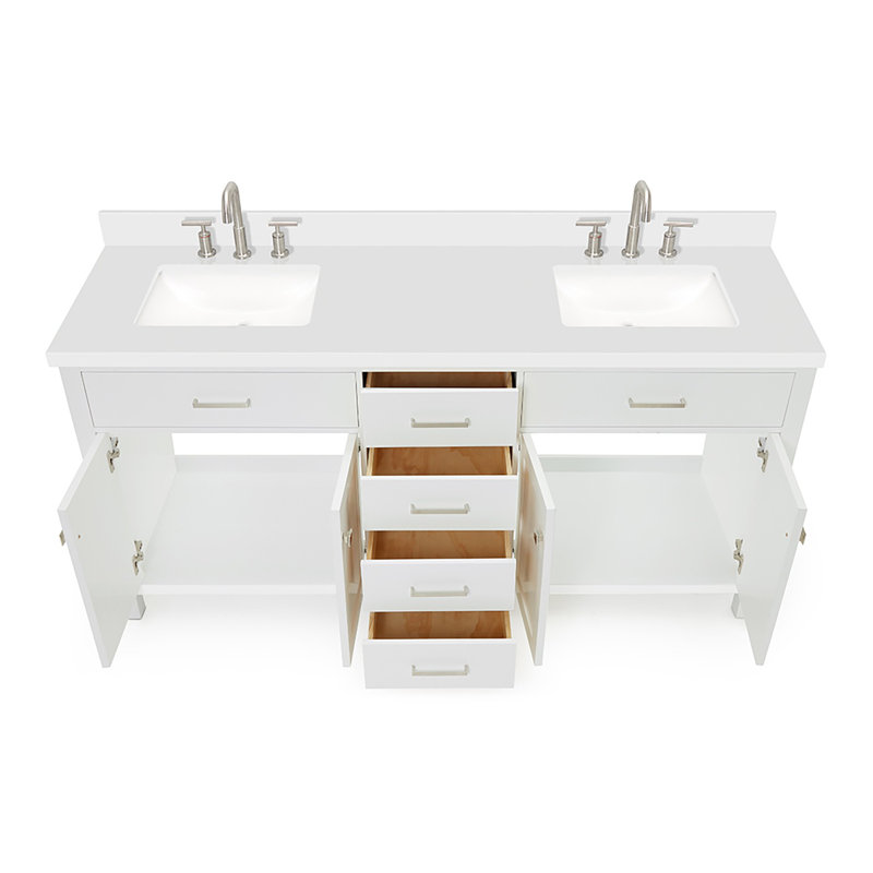 Abbate 72" Double Bathroom Vanity with White Quartz Top, White