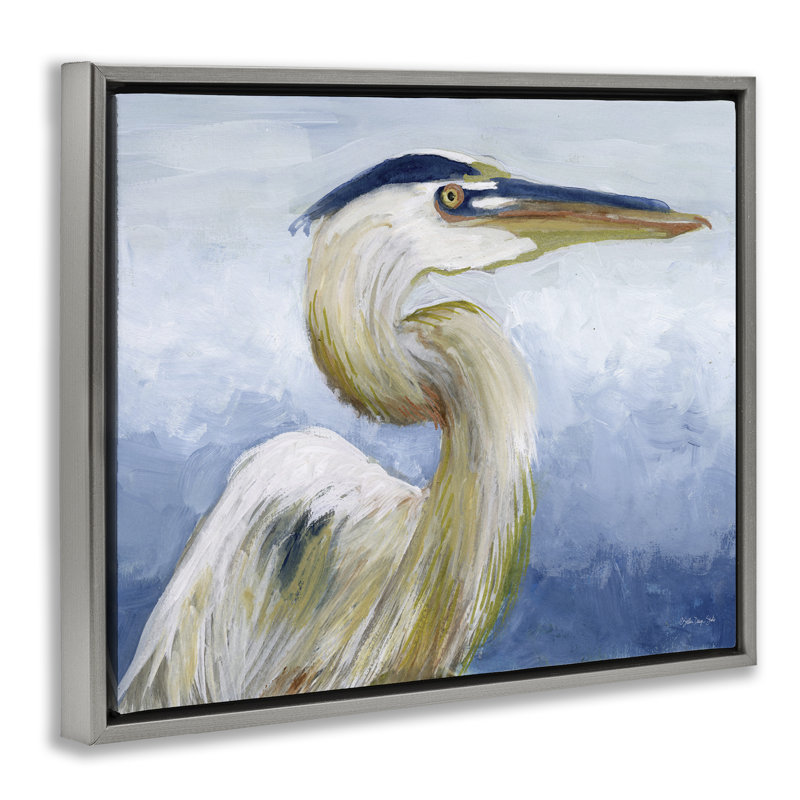«Heron & Blue Gradient Brown» par Stellar Design Studio, H 17 po x l 21 po, Cadre flottant gris lustré