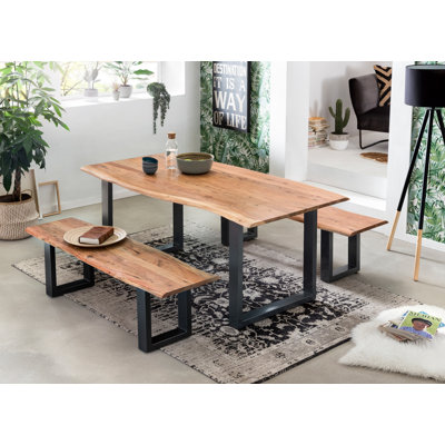 Acacia Solid Wood Top Metal Base Dining Table