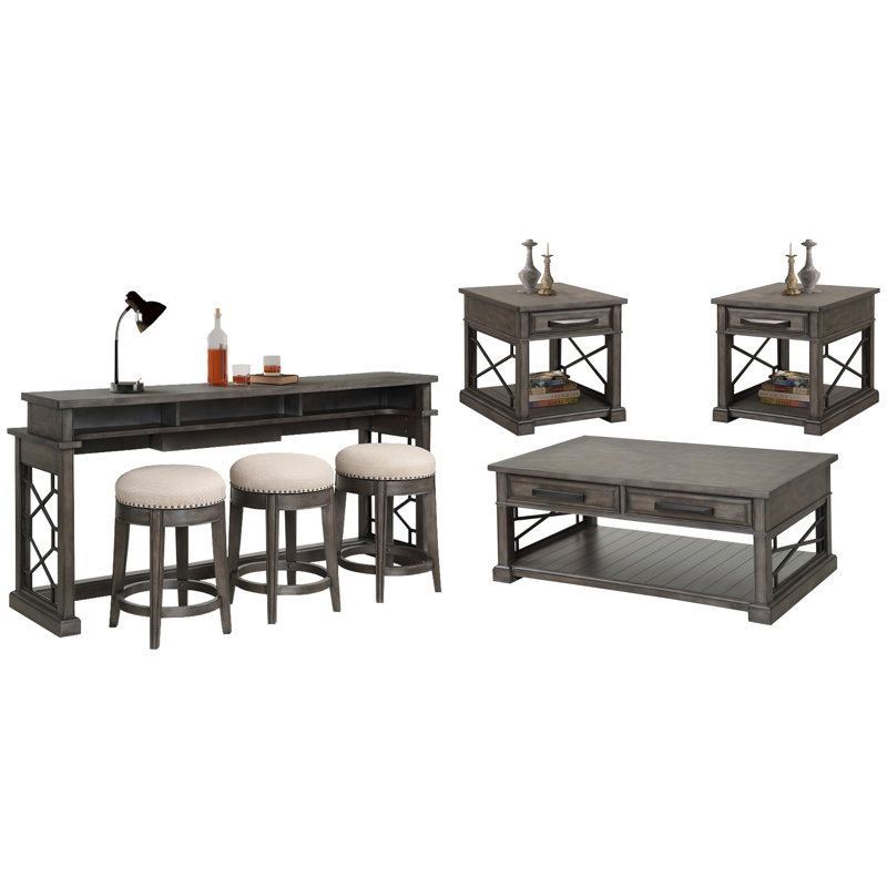 Zenna Cocktail Table With 2 End Tables And Console Table With 3 Stools